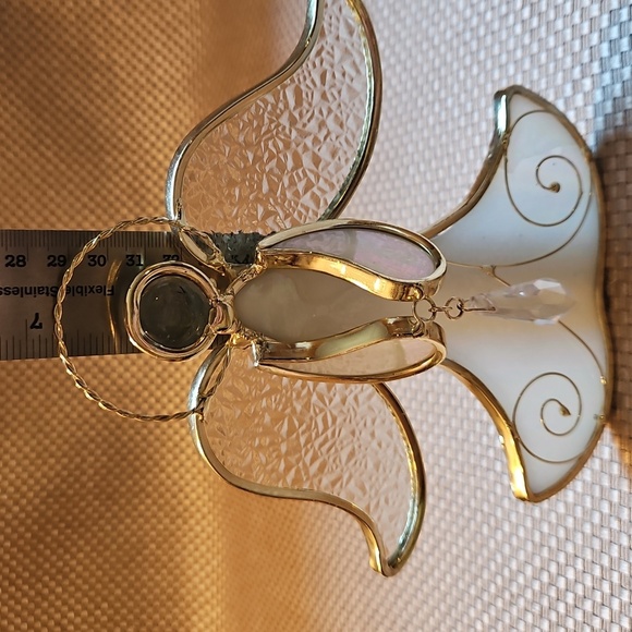 Stained Glass Angle Tealight Holder Large Irrodecent Gold Frame Crystal - Flawed - Picture 5 of 7